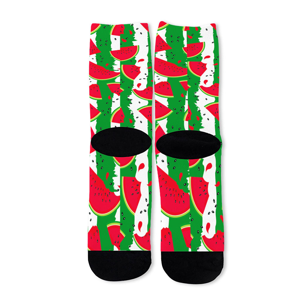 Green Stripes Watermelon Pattern Print Long Socks