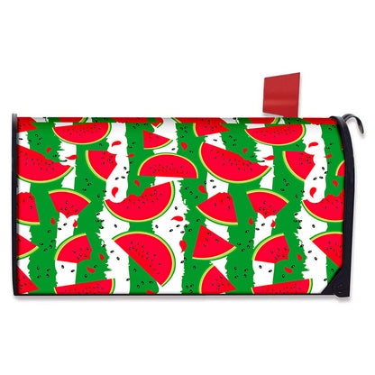 Green Stripes Watermelon Pattern Print Mailbox Cover