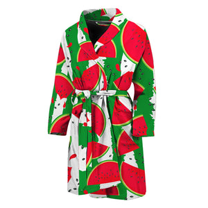 Green Stripes Watermelon Pattern Print Men's Bathrobe