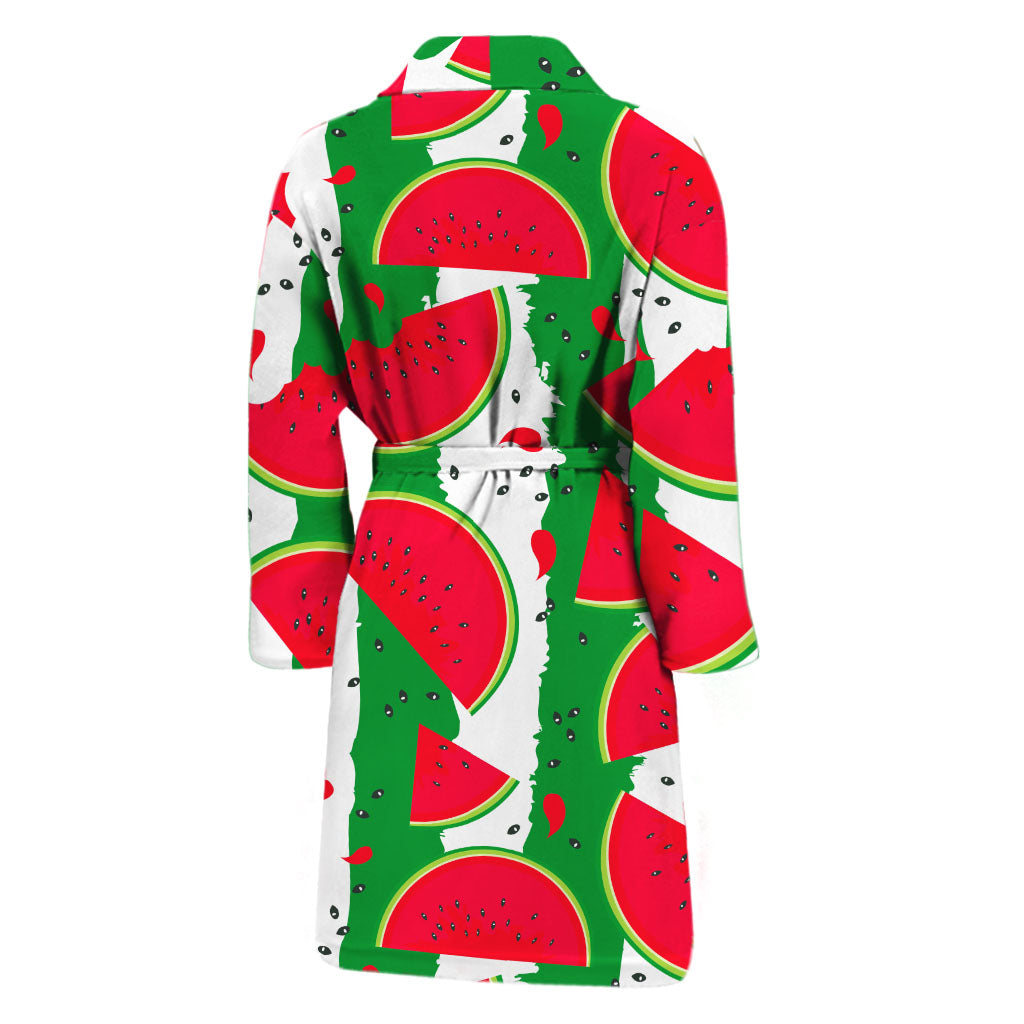 Green Stripes Watermelon Pattern Print Men's Bathrobe