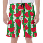 Green Stripes Watermelon Pattern Print Men's Beach Shorts