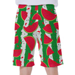 Green Stripes Watermelon Pattern Print Men's Beach Shorts