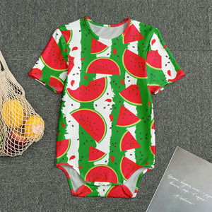 Green Stripes Watermelon Pattern Print Men's Bodysuit