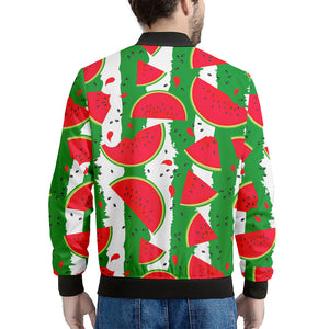 Green Stripes Watermelon Pattern Print Men's Bomber Jacket