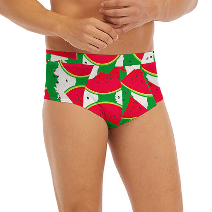 Green Stripes Watermelon Pattern Print Men's Briefs