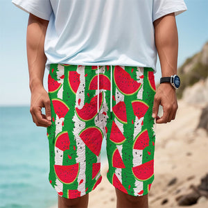 Green Stripes Watermelon Pattern Print Men's Cargo Shorts