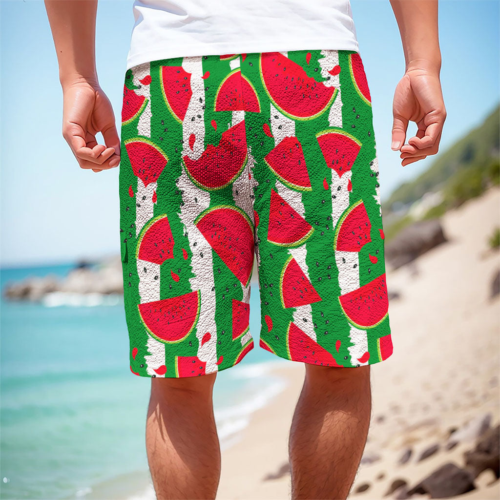 Green Stripes Watermelon Pattern Print Men's Cargo Shorts