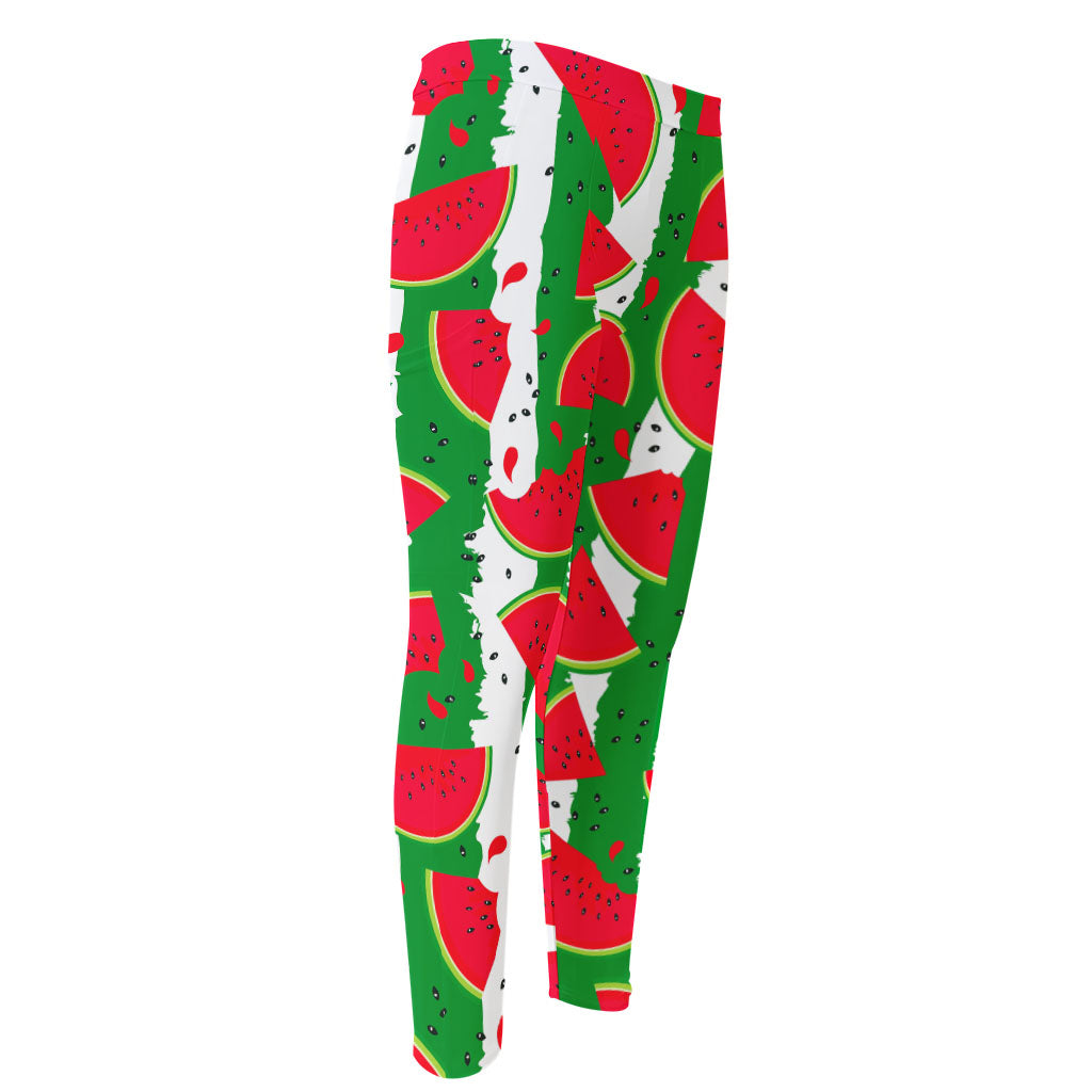 Green Stripes Watermelon Pattern Print Men's Compression Pants