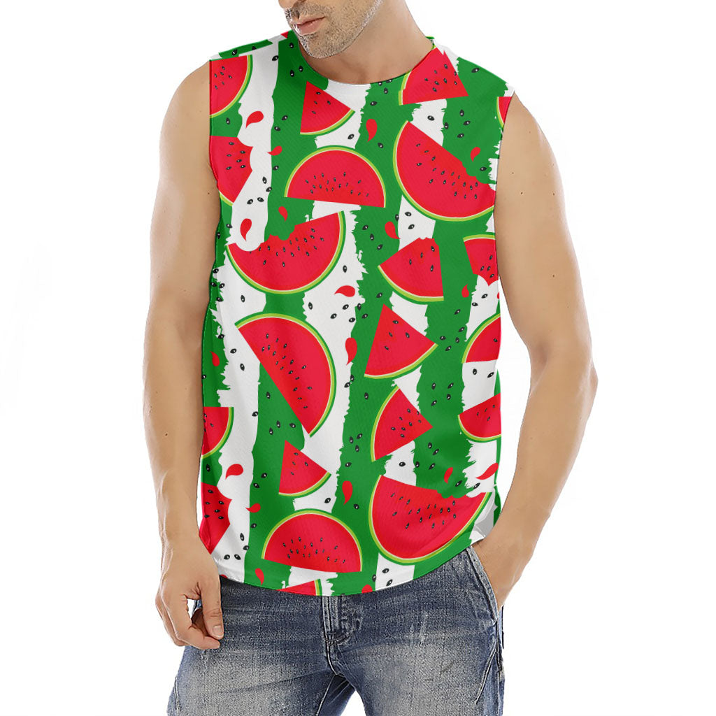 Green Stripes Watermelon Pattern Print Men's Fitness Tank Top