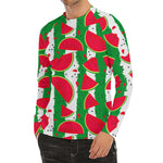 Green Stripes Watermelon Pattern Print Men's Long Sleeve Rash Guard