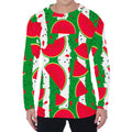 Green Stripes Watermelon Pattern Print Men's Long Sleeve T-Shirt