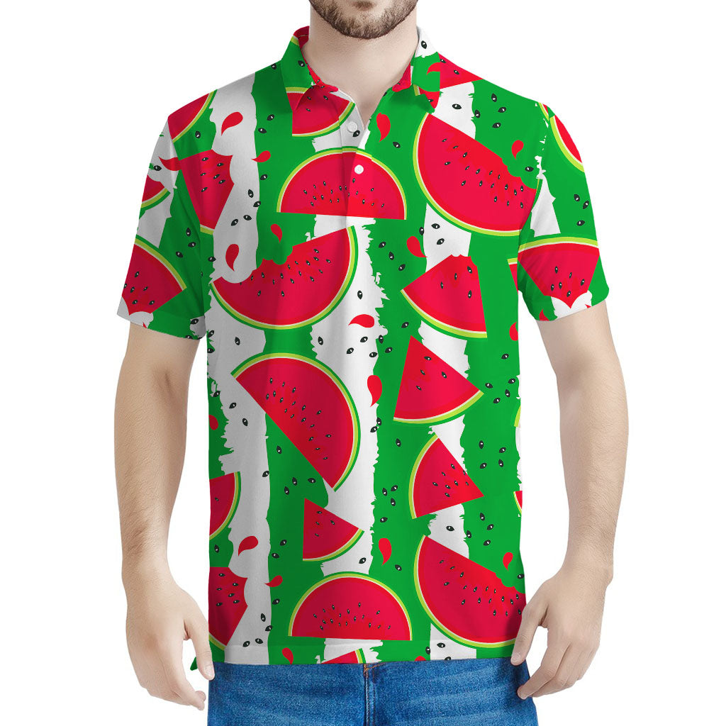 Green Stripes Watermelon Pattern Print Men's Polo Shirt
