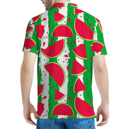 Green Stripes Watermelon Pattern Print Men's Polo Shirt