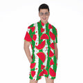 Green Stripes Watermelon Pattern Print Men's Romper