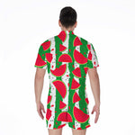 Green Stripes Watermelon Pattern Print Men's Rompers
