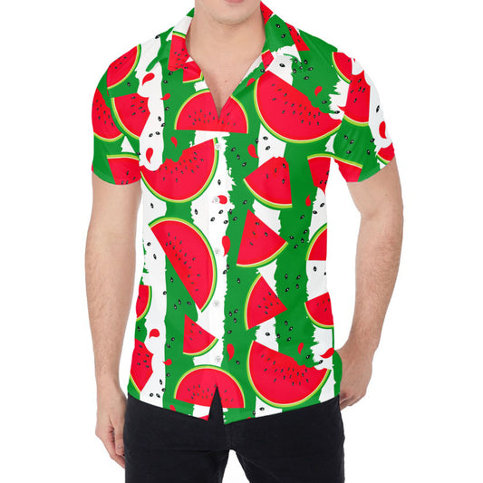 Green Stripes Watermelon Pattern Print Men's Shirt