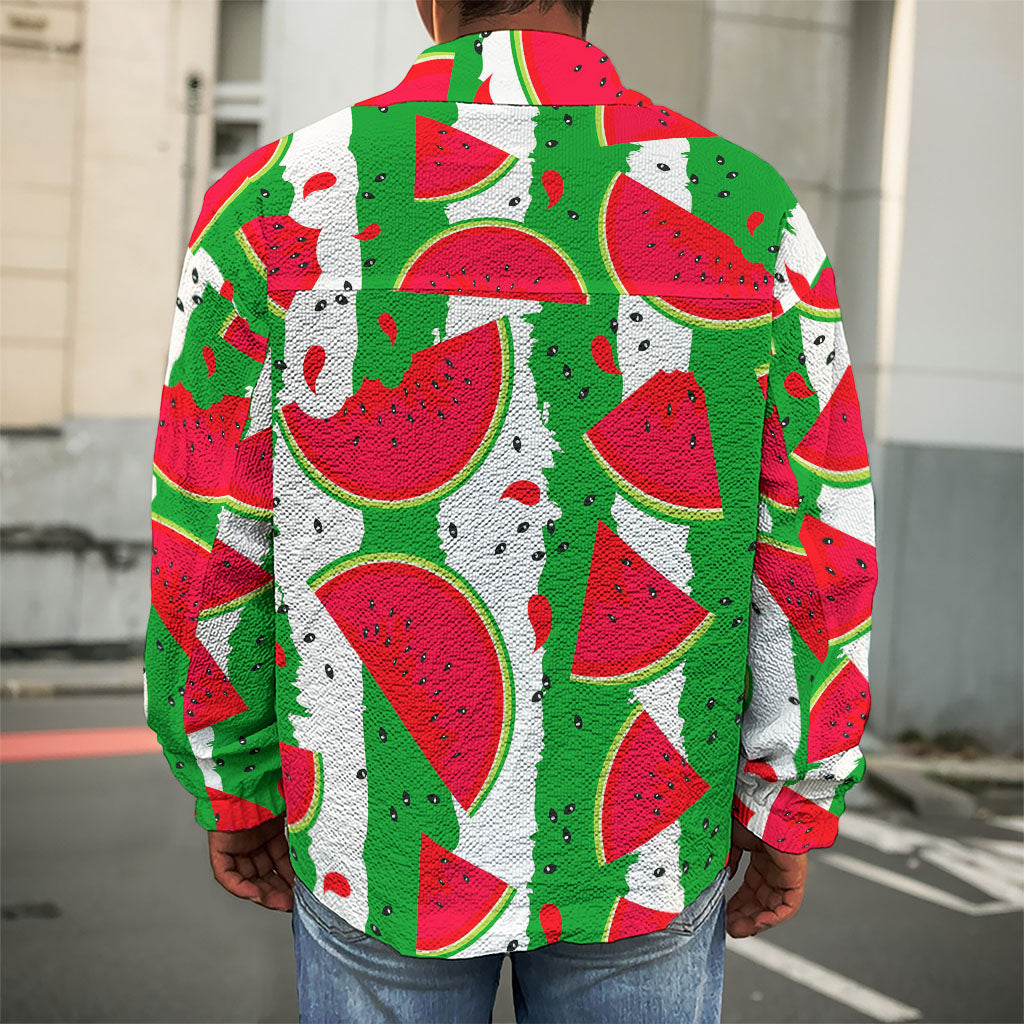 Green Stripes Watermelon Pattern Print Men's Shirt Jacket