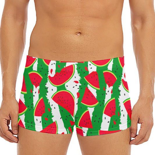 Green Stripes Watermelon Pattern Print Men's Short Boxer Briefs