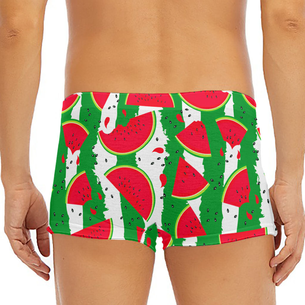 Green Stripes Watermelon Pattern Print Men's Short Boxer Briefs