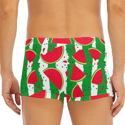 Green Stripes Watermelon Pattern Print Men's Short Boxer Briefs