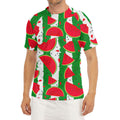 Green Stripes Watermelon Pattern Print Men's Short Sleeve Rash Guard