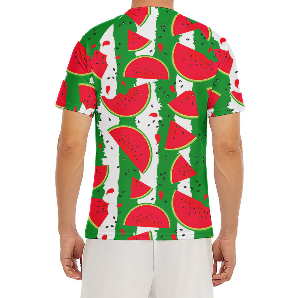 Green Stripes Watermelon Pattern Print Men's Short Sleeve Rash Guard