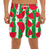 Green Stripes Watermelon Pattern Print Men's Split Running Shorts