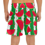 Green Stripes Watermelon Pattern Print Men's Split Running Shorts