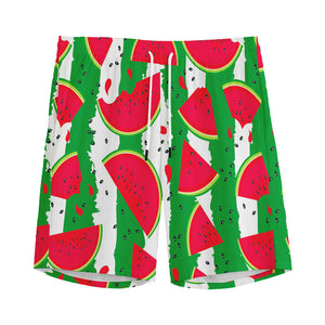 Green Stripes Watermelon Pattern Print Men's Sports Shorts