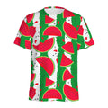 Green Stripes Watermelon Pattern Print Men's Athletic T-Shirt