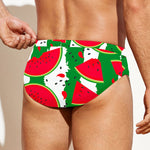 Green Stripes Watermelon Pattern Print Men's Swim Briefs