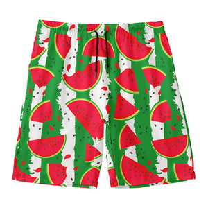 Green Stripes Watermelon Pattern Print Men's Swim Trunks