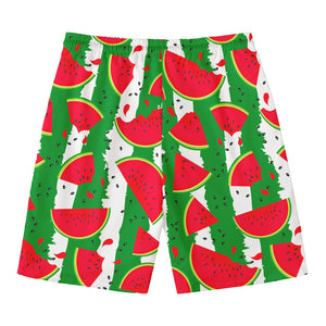 Green Stripes Watermelon Pattern Print Men's Swim Trunks