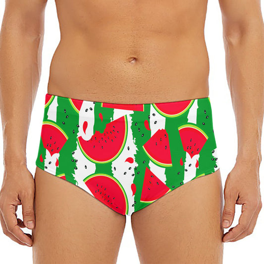 Green Stripes Watermelon Pattern Print Men's Triangle Swim Briefs
