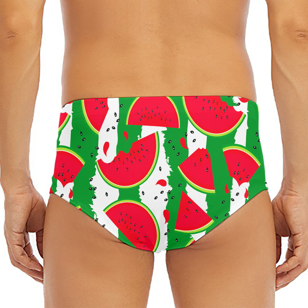 Green Stripes Watermelon Pattern Print Men's Triangle Swim Briefs