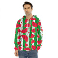 Green Stripes Watermelon Pattern Print Men's Velvet Pullover Hoodie