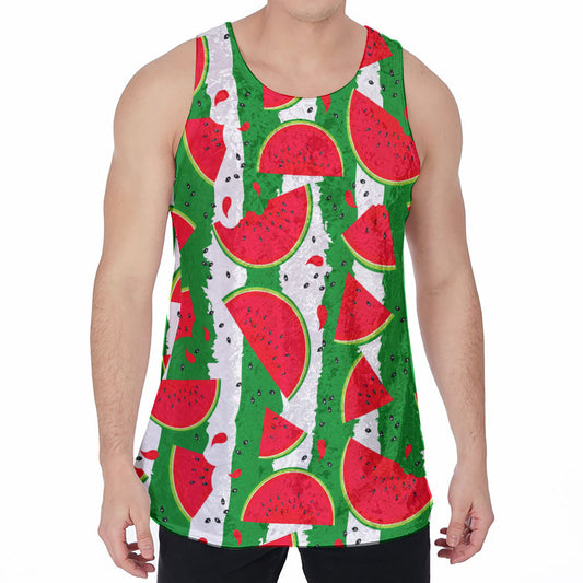 Green Stripes Watermelon Pattern Print Men's Velvet Tank Top