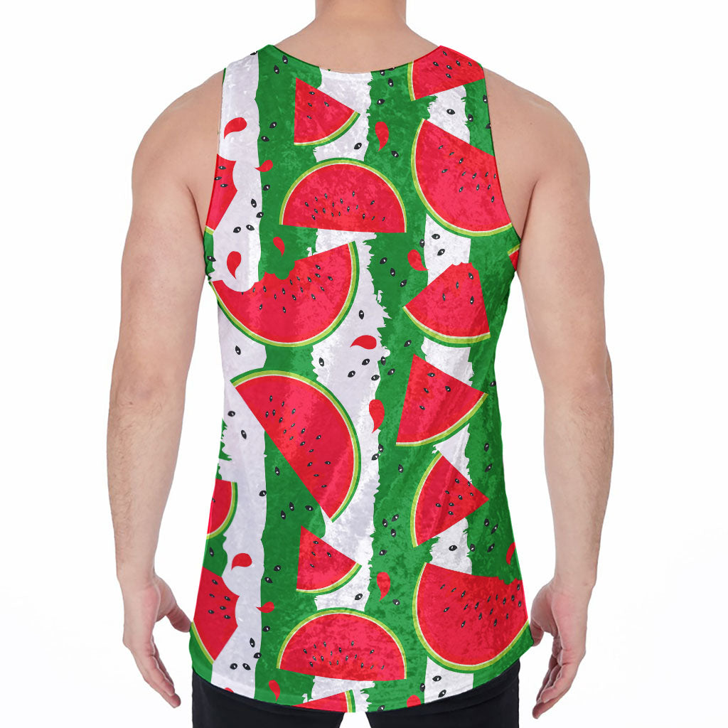 Green Stripes Watermelon Pattern Print Men's Velvet Tank Top
