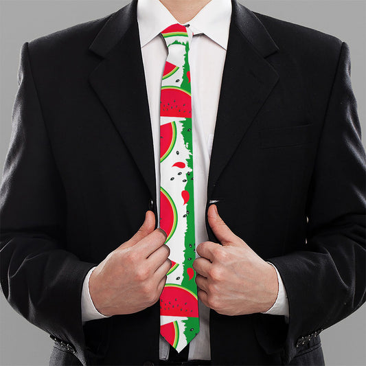 Green Stripes Watermelon Pattern Print Necktie
