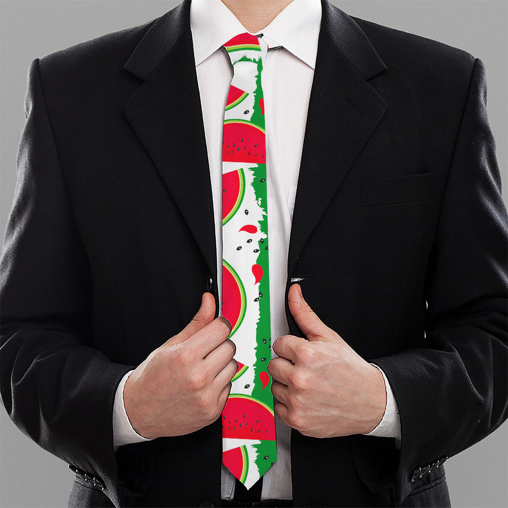 Green Stripes Watermelon Pattern Print Necktie