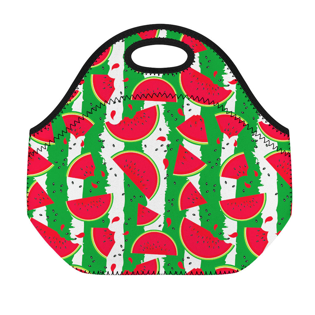 Green Stripes Watermelon Pattern Print Neoprene Lunch Bag