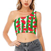 Green Stripes Watermelon Pattern Print One Shoulder Crop Top