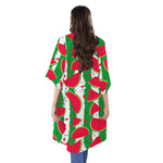 Green Stripes Watermelon Pattern Print Open Front Beach Cover Up