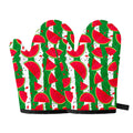 Green Stripes Watermelon Pattern Print Oven Mitts