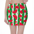 Green Stripes Watermelon Pattern Print Pencil Mini Skirt