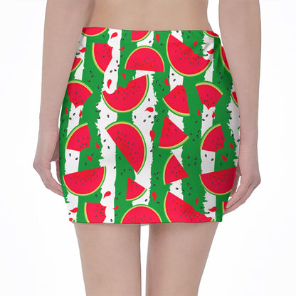 Green Stripes Watermelon Pattern Print Pencil Mini Skirt