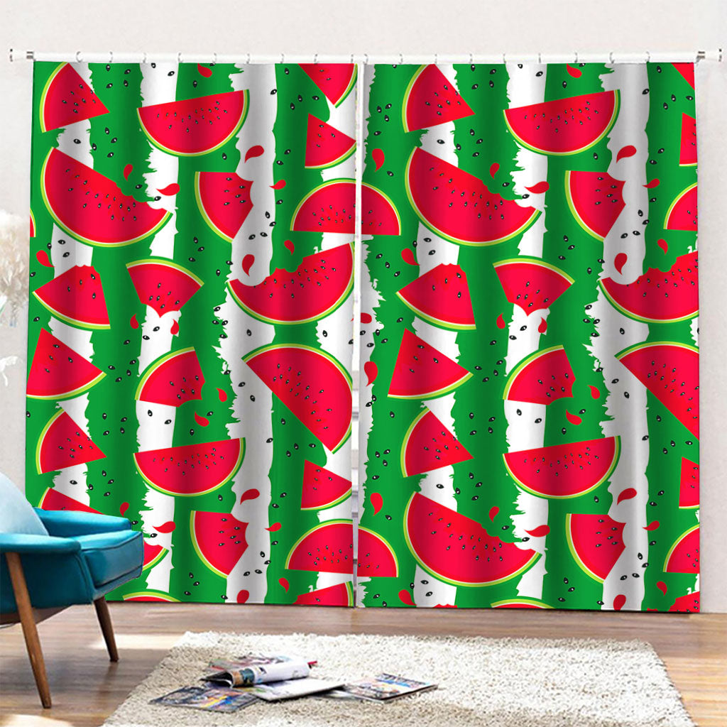 Green Stripes Watermelon Pattern Print Pencil Pleat Curtains