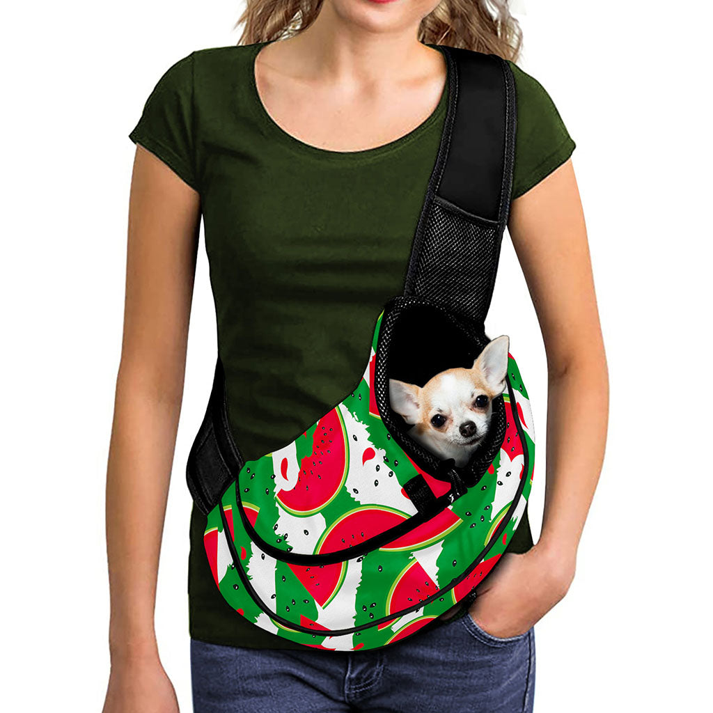 Green Stripes Watermelon Pattern Print Pet Sling Carrier