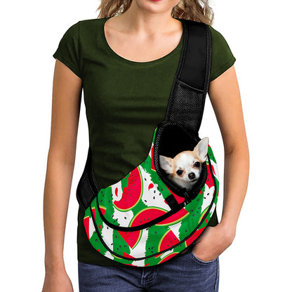 Green Stripes Watermelon Pattern Print Pet Sling Carrier