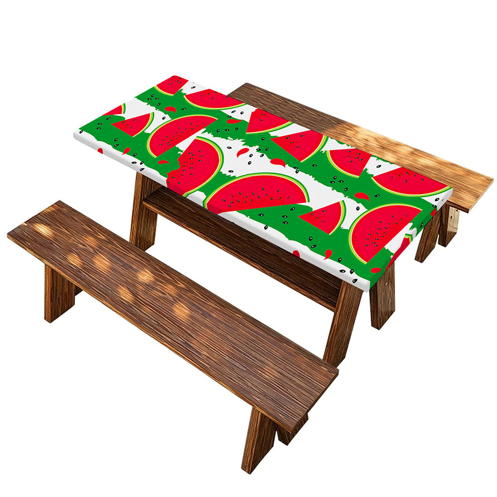 Green Stripes Watermelon Pattern Print Picnic Table Cover